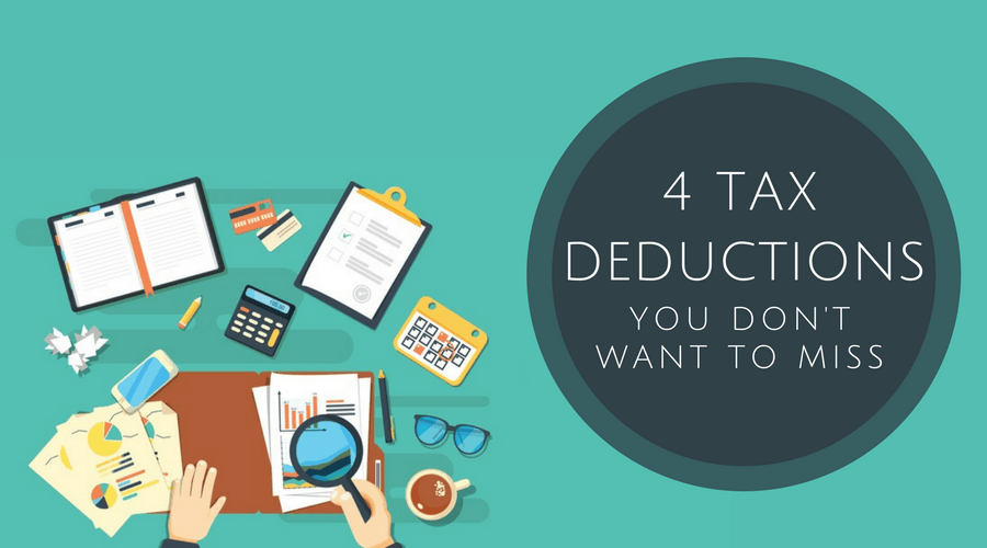 graphic of tax deductions, top view of hands holding magnifying glass, documents, phone, and calculator illustration