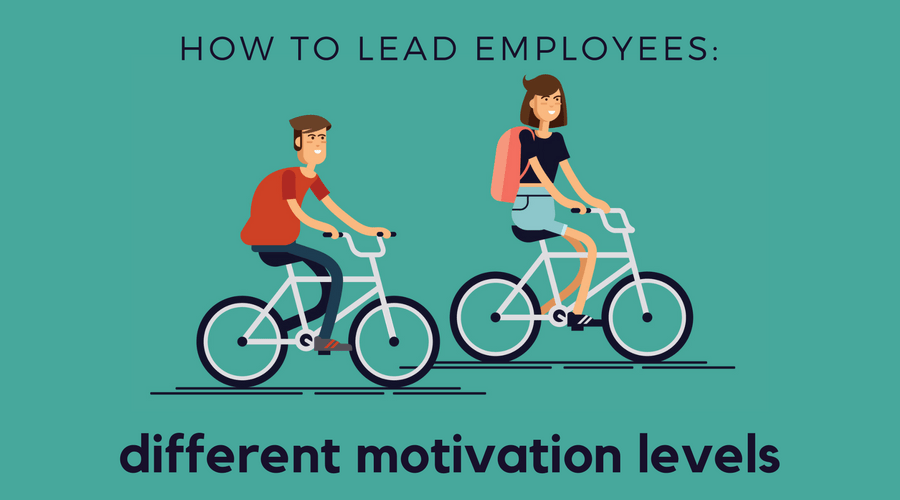 graphic of how to lead employees different motivation levels, vector illustration of two people riding bicycle