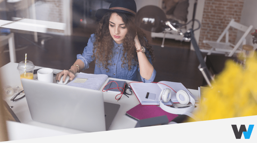 Independent contractor working at her desk